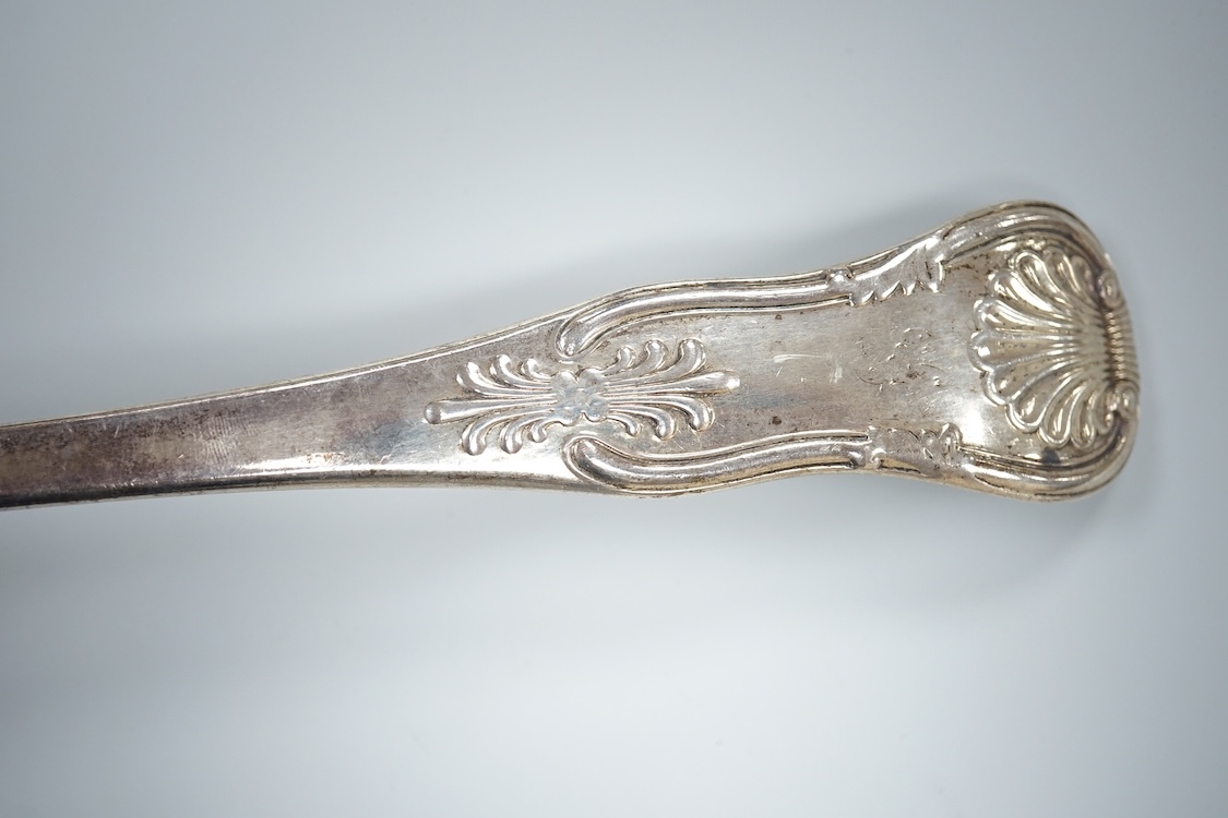 A William IV Scottish silver King's pattern soup ladle, William Marshall, Edinburgh, 1833, 33cm, 7.7oz.